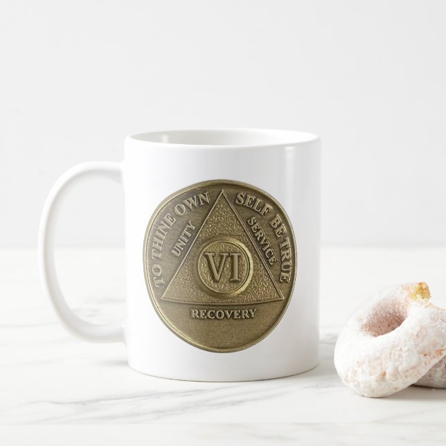 6  Year Sober Medallion Coin Happy Anniversary Coffee Mug (With Donut)
