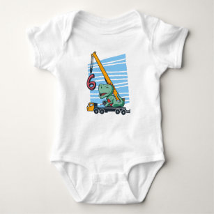 6 years 6th Birthday Mobile Crane Dinosaur Baby Bodysuit