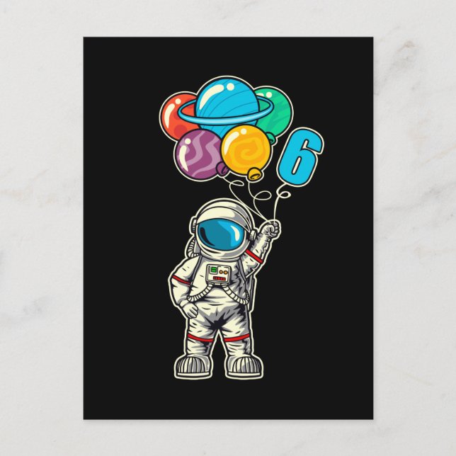 6 Years Old Birthday Astronaut Balloon Planets Postcard (Front)