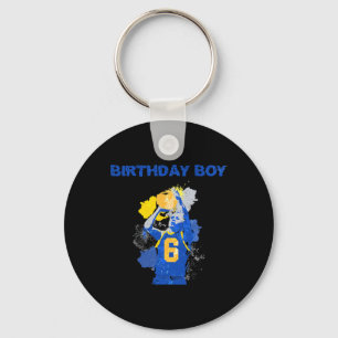 6 Years Old Birthday Boy Blue And Yellow Basketbal Keychain