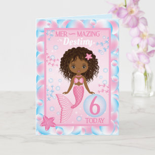 6 Years Old Black Mermaid Happy Birthday Card