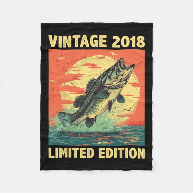 6 Years Old Gift 2018 Fishing Fisherman Fish 6th B Fleece Blanket (Front)