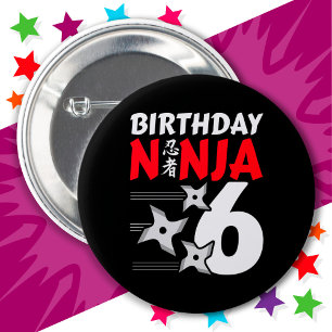 6 Years Old Ninja Party Stars Kids 6th Birthday 2 Inch Round Button