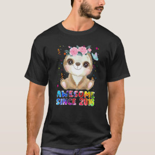 6 Years Old Sloth Awesome Since 2016 6th Birthday T-Shirt
