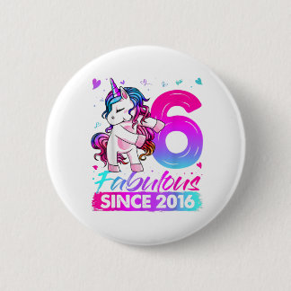 6 Years Old Unicorn Flossing 6th Birthday Girl 2 Inch Round Button