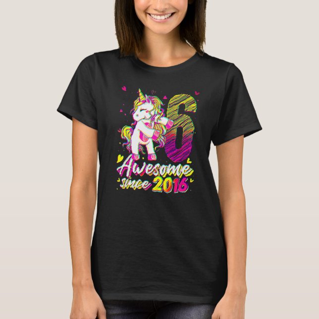 6 Years Old  Unicorn Flossing 6th Birthday Girl Un T-Shirt (Front)