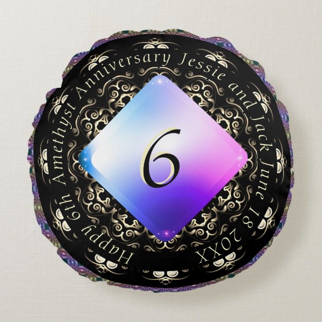 6e anniversaire Mariage Coussin de ronde Amethyst (Devant)
