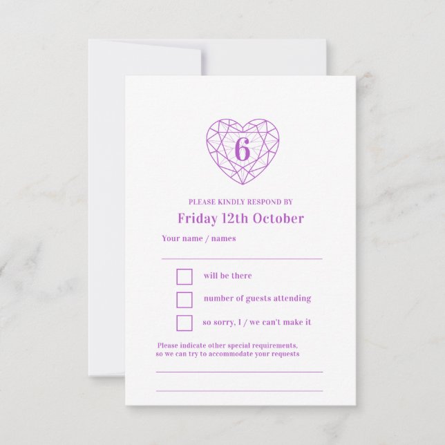 6e anniversaire mauve améthyste réponse RSVP (Devant)