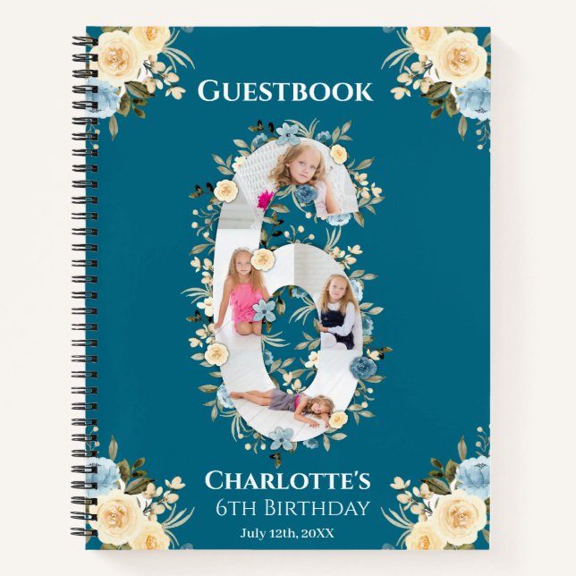 6e anniversaire Photo Blue Yellow Flower Livre d'i (Devant)