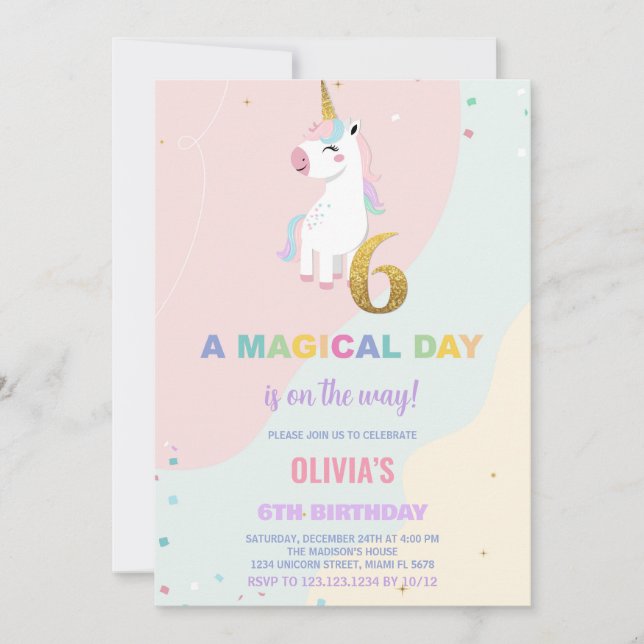 6e anniversaire Unicorn Anniversaire Invitations (Devant)