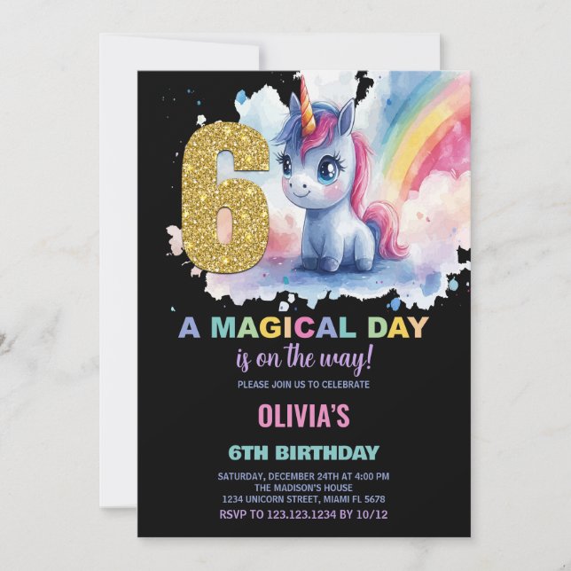 6e anniversaire Unicorn Anniversaire Invitations (Devant)