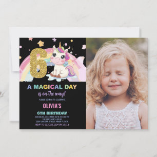 6e anniversaire Unicorn Anniversaire Invitations p