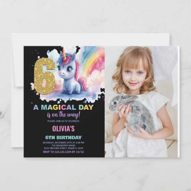 6e anniversaire Unicorn Anniversaire Invitations p (Devant)