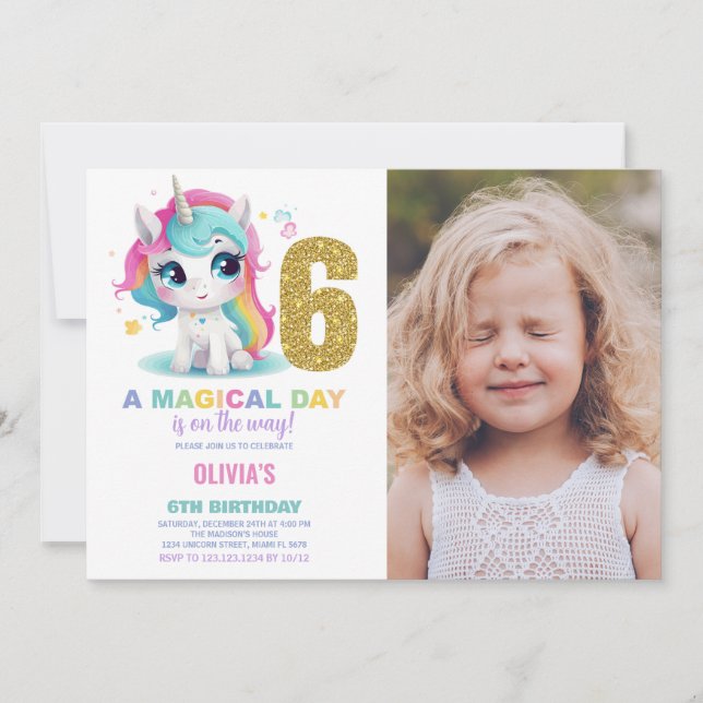 6e anniversaire Unicorn Anniversaire Invitations p (Devant)