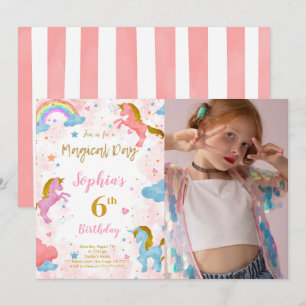 6e anniversaire Unicorn Photo Invitation