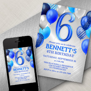 6e Boys Blue Birthday Invitation