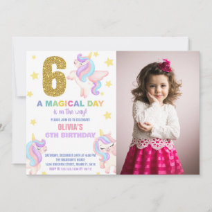 6e Rainbow Unicorn Invitations Anniversaire avec p