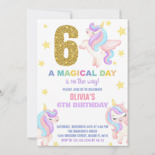 6e Rainbow Unicorn Invitations Anniversaire Vol