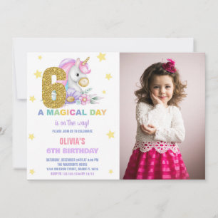 6e Unicorne florale Invitations d'anniversaire ave