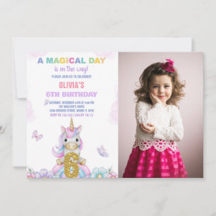 6e Unicorne Florale Invitations d'anniversaire ave