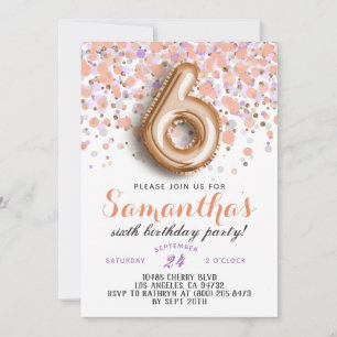 6ème Invitation d'anniversaire Rose Gold