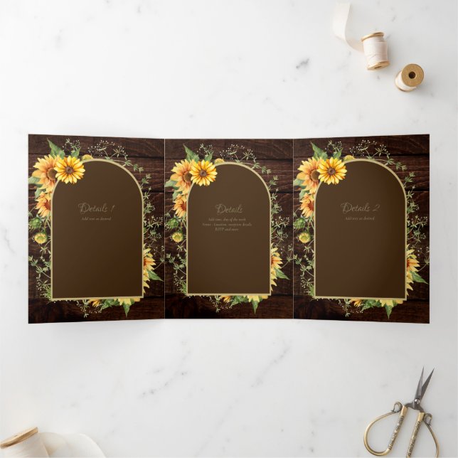 6pg Rustic Wood Sunflower Programme de mariage à t (Intérieur)