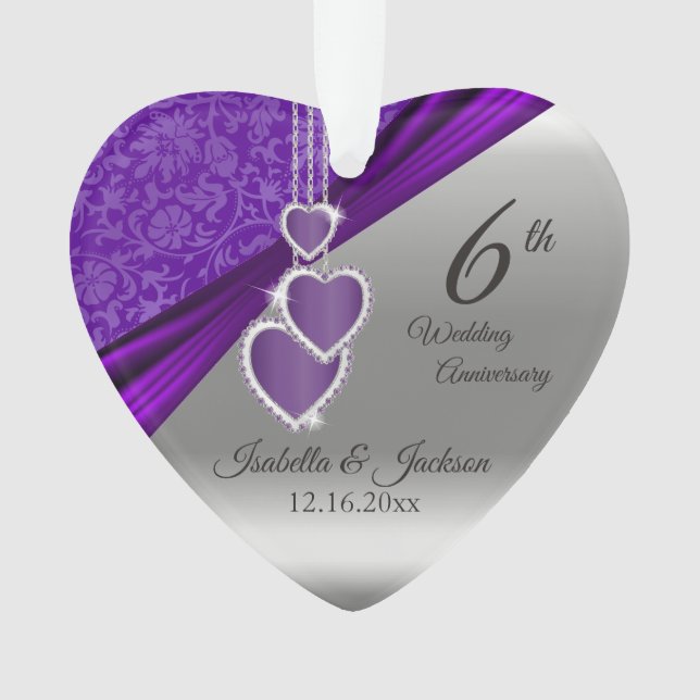 6th / 33rd / 47th Amethyst Wedding Anniversary Ornament (Front)
