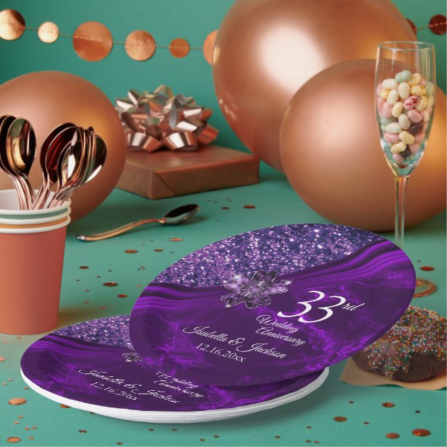 6th / 33rd /47th Amethyst Wedding Anniversary Paper Plate (Multi)
