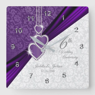6th Amethyst Purple Wedding Anniversary Keepsake Square Wall Clock