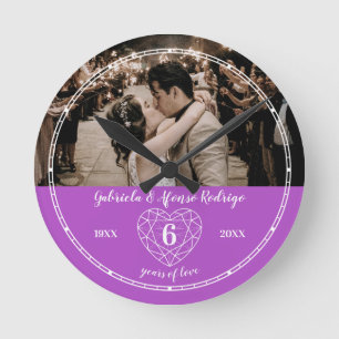 6th Amethyst Wedding Anniversary heart gem purple Round Clock