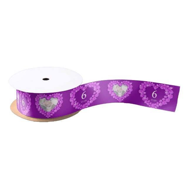6th amethyst wedding anniversary photo heart satin ribbon (Spool)