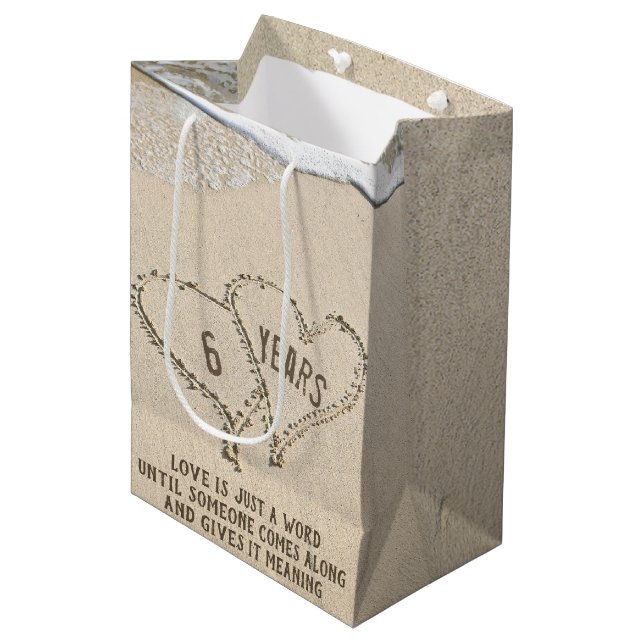 6th Anniversary Beach Hearts Medium Gift Bag (Front Angled)