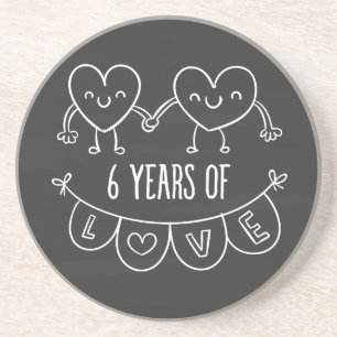 6th Anniversary Gift Chalk Hearts Coaster