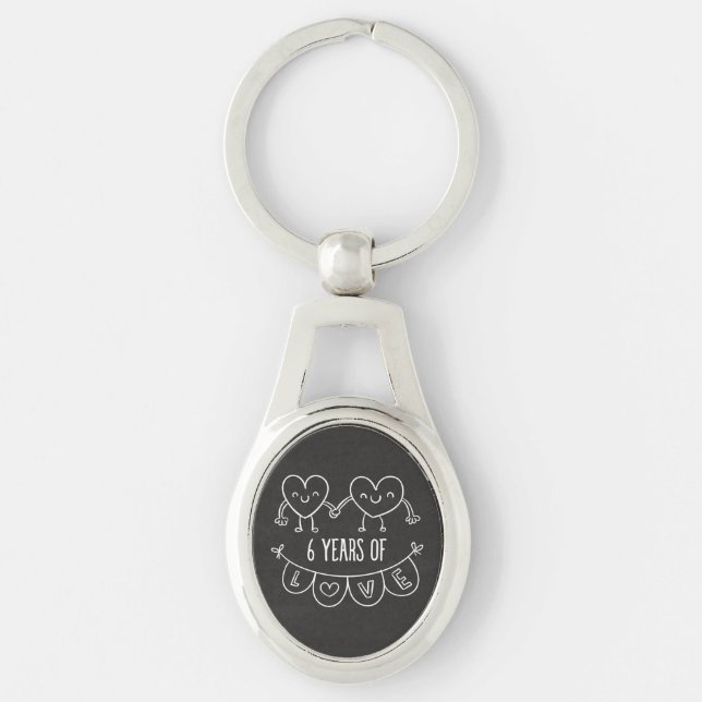 6th Anniversary Gift Chalk Hearts Keychain (Front)