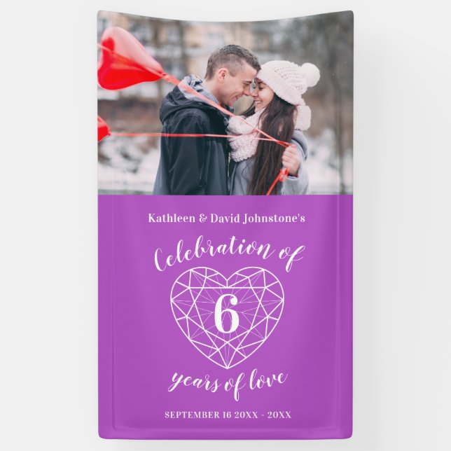 6th anniversary heart personalized photo purple banner (Vertical)