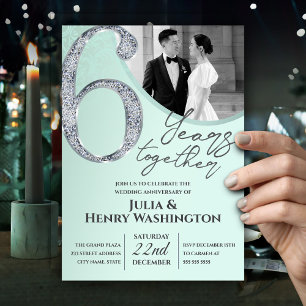 6th Anniversary Modern Photo Diamond Mint Green Invitation