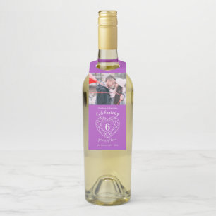 6th Anniversary photo purple amethyst heart Bottle Tag