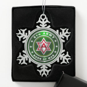 6th Army Ceramic Snowflake Pewter Christmas Ornament