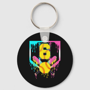 6th Bday Softll Home Plate Drip Ice Cream 6 Year O Keychain