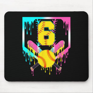 6th Bday Softll Home Plate Drip Ice Cream 6 Year O Mouse Pad