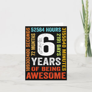 6th birthday 6 years old vintage retro 72 months card