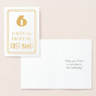 6th Birthday: Art Deco Inspired Look "6" & Name Foil Card