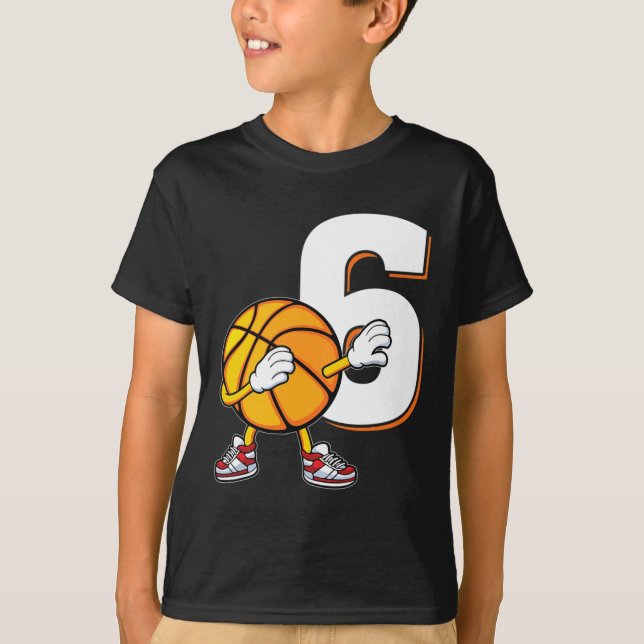 6th Birthday Basketball Player Dabbing 6 Years Old T-Shirt (Front)