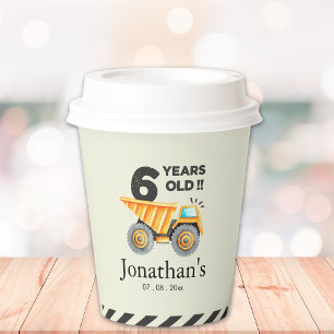 6th birthday boy construction theme paper cups