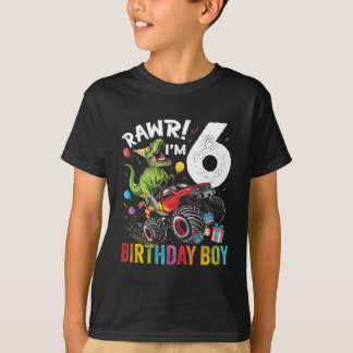 6th Birthday Boy Dinosaur Monster Truck  T-Shirt