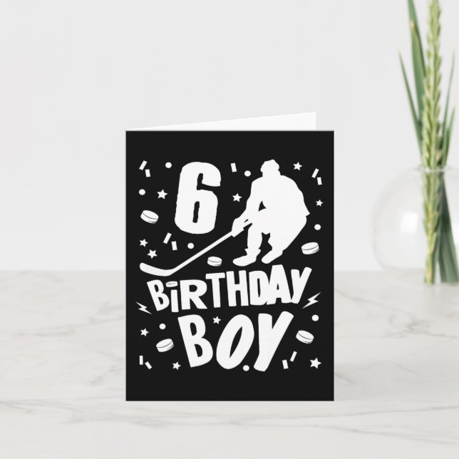 6th Birthday Boy Ice Hockey Kids 6 Years Old Party Card (Front)