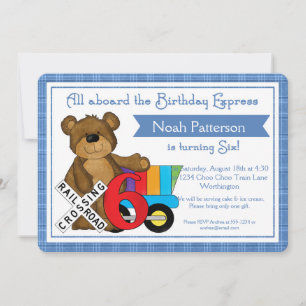 6th Birthday Boy Invitations Teddy Bear Train