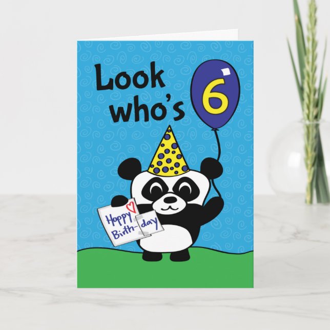6th Birthday - Boy Panda with Balloon & Card (Front)
