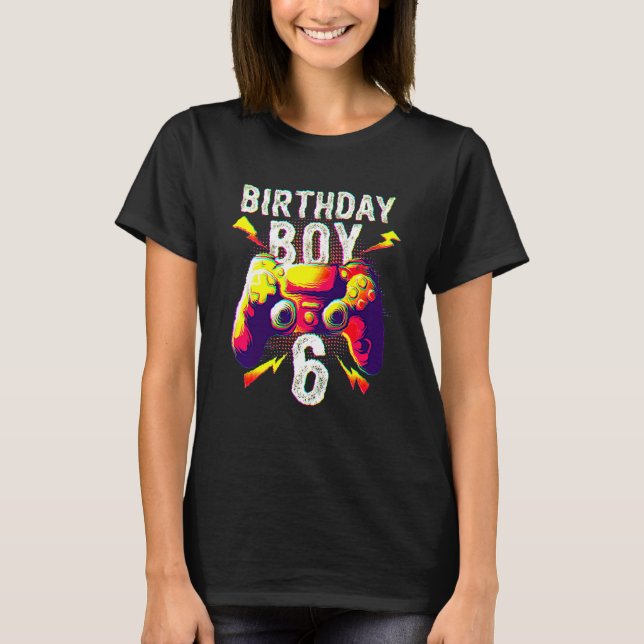 6th Birthday Boy Video Gamer 6 Year Old Funny Gami T-Shirt (Front)
