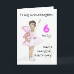 6th Birthday Card for a Granddaughter<br><div class="desc">A 6th Birthday Card for a granddaughter,  with a black fairy in a pink dress,  from a watercolour illustration by Judy Adamson. Please feel free to customise the inside message and contact me through my store if you would like changes to the front cover.</div>